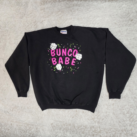 Vintage Bunco Babe Games Pullover Sweatshirt Size L Black Graphic - Picture 1 of 9